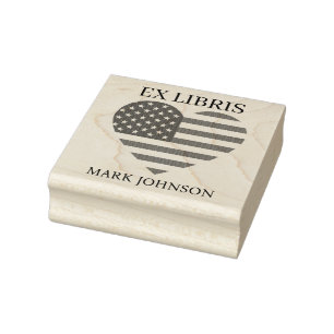 EX libris Heart America flag in bookplate library Rubber Stamp