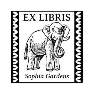Ex Libris - Indian Elephant - Bordered Rubber Stamp