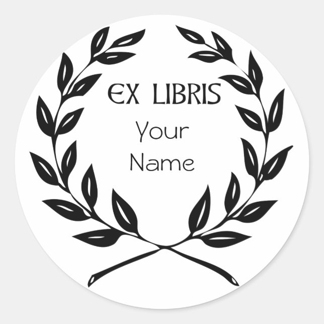 Ex Libris Olive Leaf Bookplate Gift for Readers Classic Round Sticker (Front)