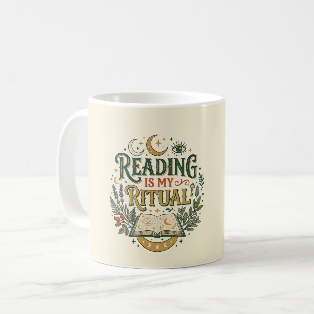 Ex Libris Reading Is My Ritual Bookish Celestial Coffee Mug (Front Left)