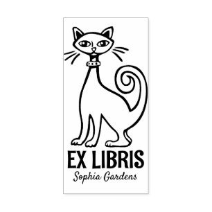 Ex Libris - Retro Cat Rubber Stamp