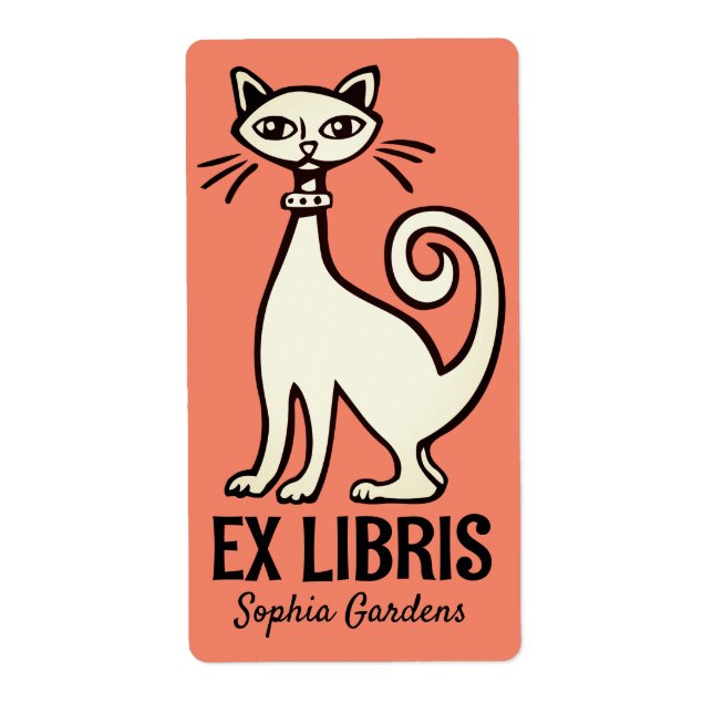 Ex Libris - Retro Cat - Salmon (Front)