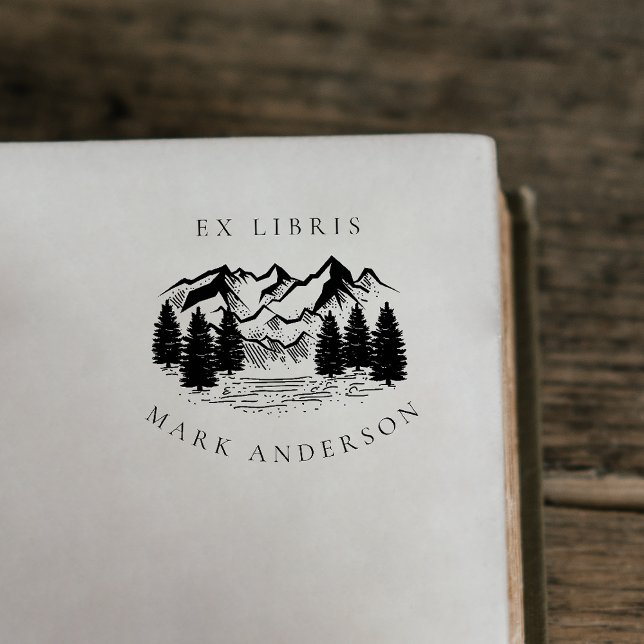 Ex Libris Rustic Hand-drawn Mountain Custom Name Self-inking Stamp (Creator Uploaded)