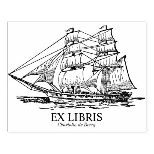 Ex Libris - Sailing Ship (Brig) Rubber Stamp