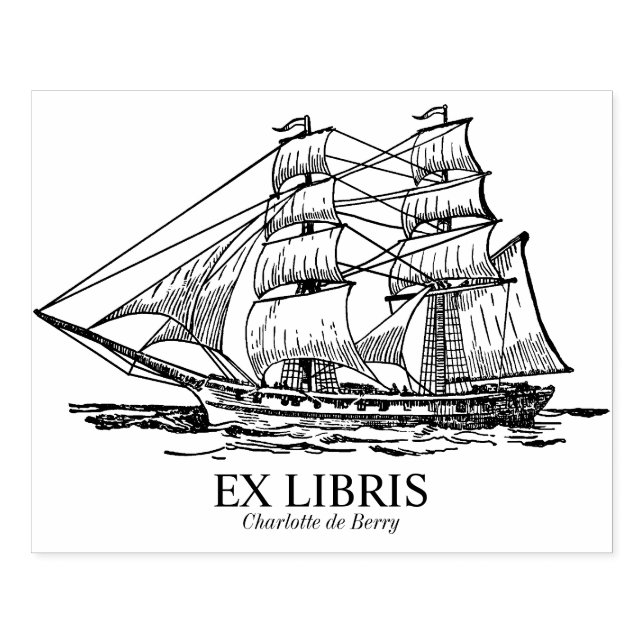 Ex Libris - Sailing Ship (Brig) Rubber Stamp (Imprint)