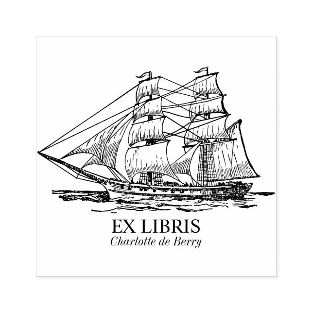 Ex Libris - Sailing Ship (Brig) Rubber Stamp (Imprint)