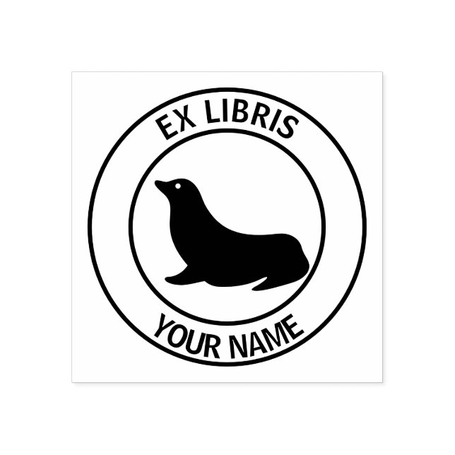 Ex libris sea lion bookplate rubber stamp (Imprint)