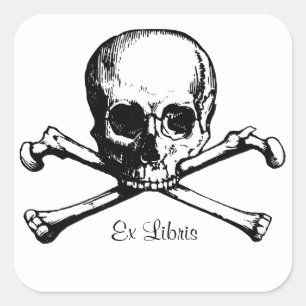 Ex Libris Skull bookplate Square Sticker