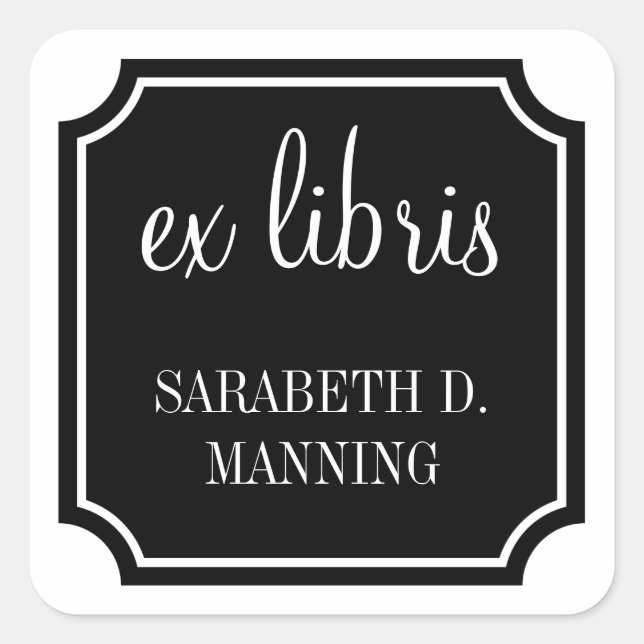 Ex Libris Square Mansard Border Bookplate Sticker (Front)