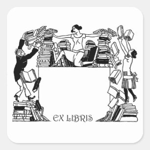 Ex Libris Stacking Books Bookplate Sticker