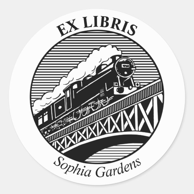 Ex Libris - Steam Train on a Bridge Classic Round Sticker (Front)