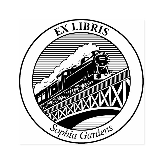 Ex Libris - Steam Train on a Bridge  Rubber Stamp (Imprint)