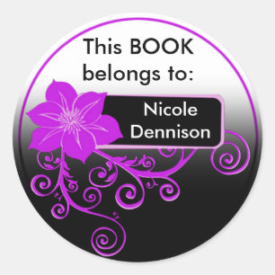 Ex Libris Sticker (floral purple)