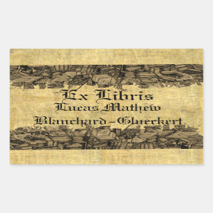 Ex Libris - surrounded by piles of books Bookplate Rectangular Sticker
