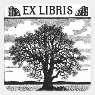 Ex Libris Tree Bookplate Square Sticker