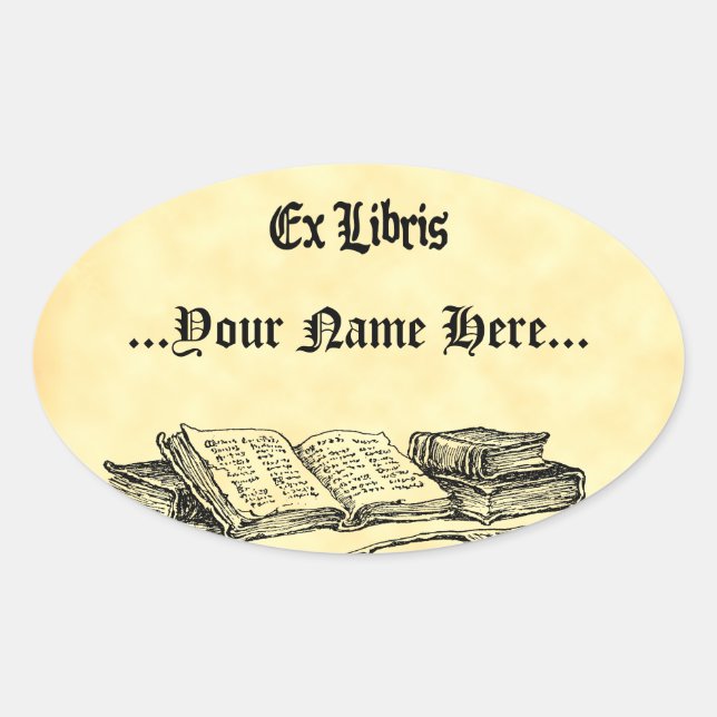 Ex Libris Vintage Books Custom Bookplate Oval Sticker (Front)