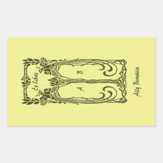 Ex Libris vintage peacocks add name initials Rectangular Sticker