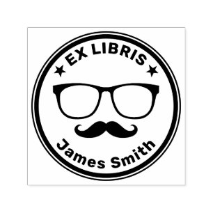 Ex Libris with glasses and moustache Hipster Self-inking Stamp
