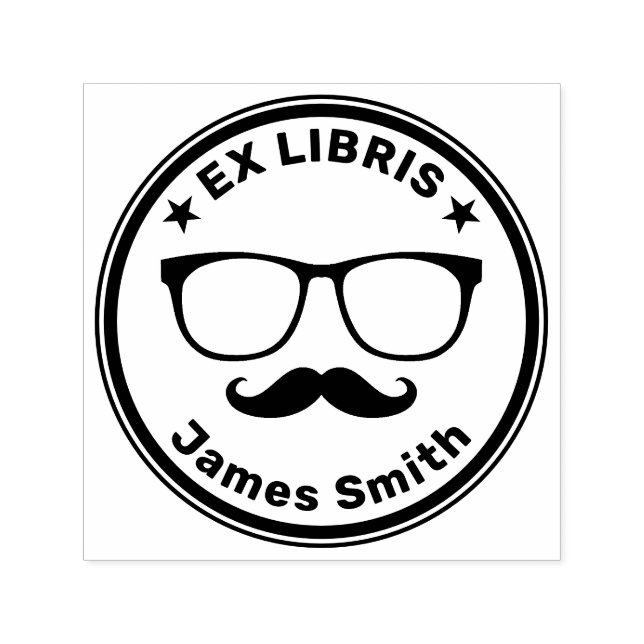 Ex Libris with glasses and moustache | Hipster Self-inking Stamp (Design)