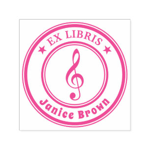 Ex Libris with music key   Pink Self-inking Stamp