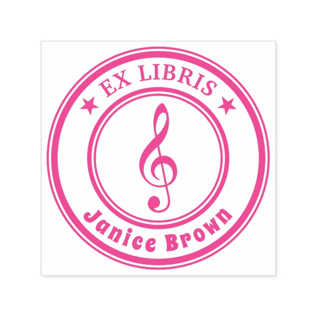 Ex Libris with music key | Pink Self-inking Stamp (Design)