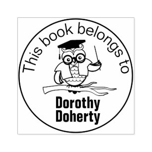 Ex Libris with Teacher Owl Personalizable Rubber Stamp