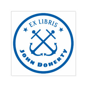 Ex Libris with two anchors   Personalizable Self-inking Stamp