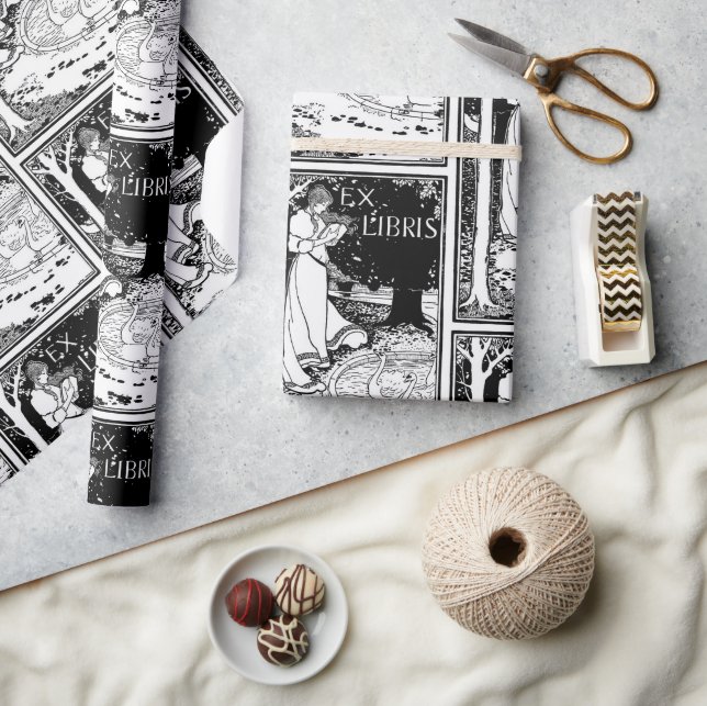 Ex Libris Woman Reading Wrapping Paper (Crafts)