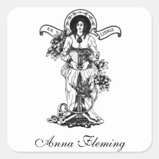 Ex Libris Woman with Book Square Sticker