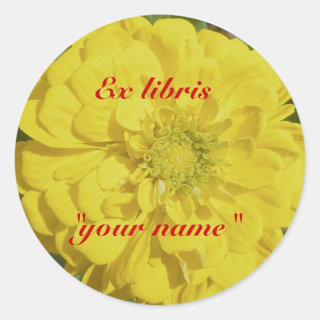 Ex Libris Yellow Zinnia Stickers to Customise (Front)