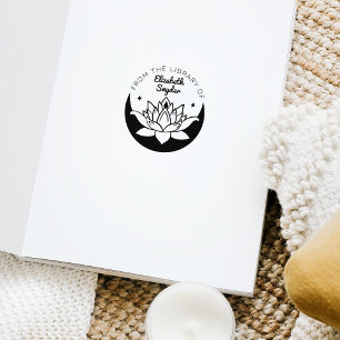 Ex Libris Zen Lotus Moon Book  Rubber Stamp