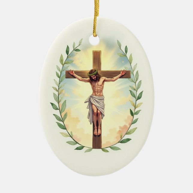 Exaltation of the Cross God's Peace and Blessings  Ceramic Ornament (Front)