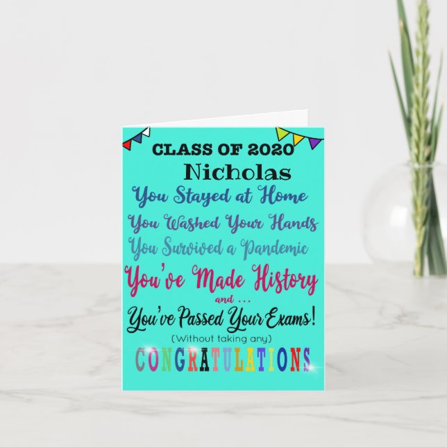 Exam 2020 GCSE A level Congratulations Card (Front)