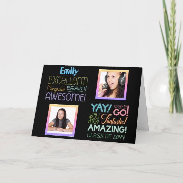 Exam Success PHOTO COLLAGE Congratulations Card (Front)