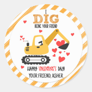 Exavator I Dig Being Your Friend Valentine Sticker