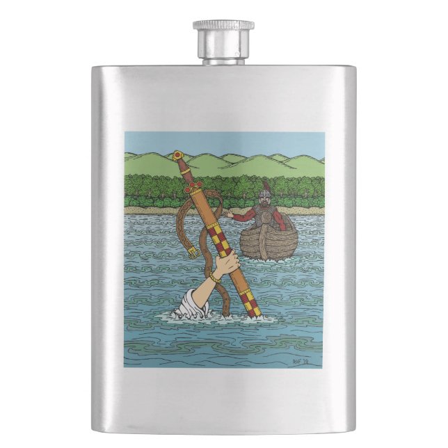Excalibur and Arthur Hip Flask (Front)