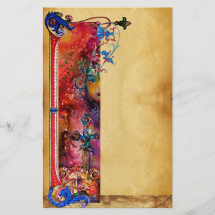 EXCALIBUR .ANTIQUE RED BLUE FLORAL PARCHMENT STATIONERY