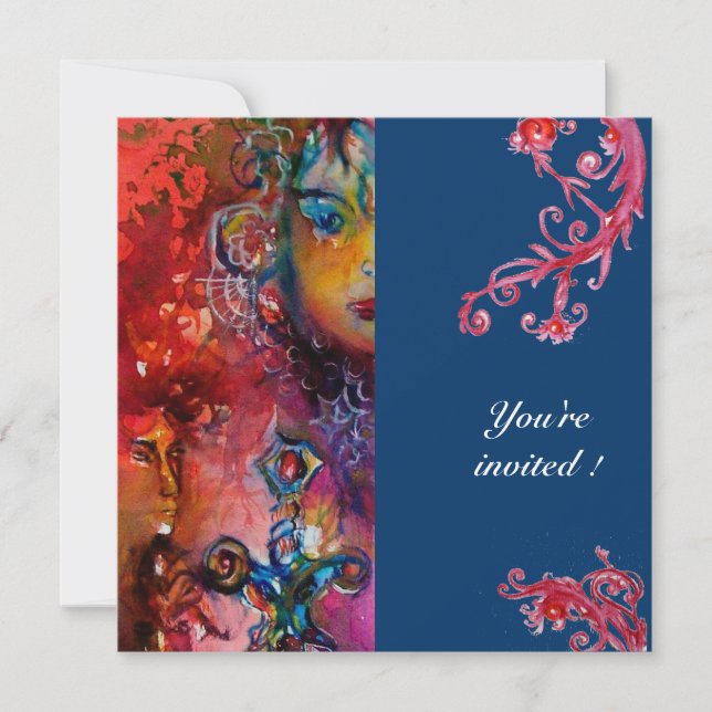 EXCALIBUR , bright red ,blue Invitation (Front)