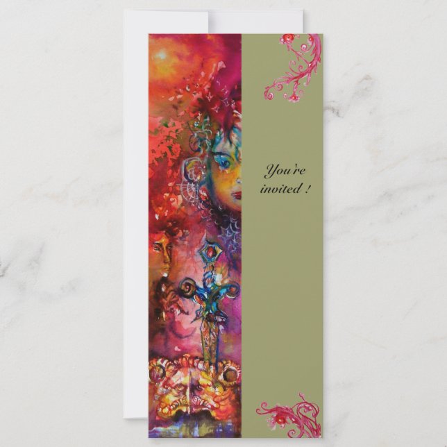 EXCALIBUR , bright red ,pink blue green Invitation (Front)