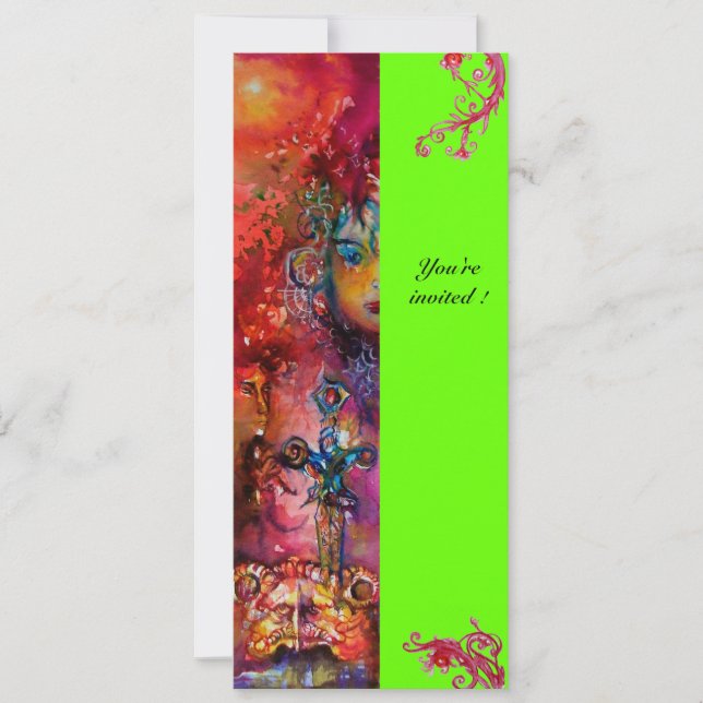 EXCALIBUR , bright red ,pink blue green Invitation (Front)
