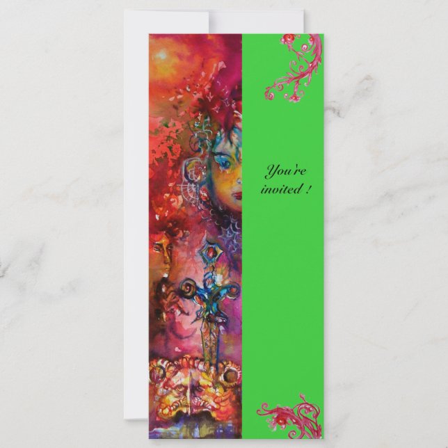 EXCALIBUR , bright red ,pink blue green Invitation (Front)