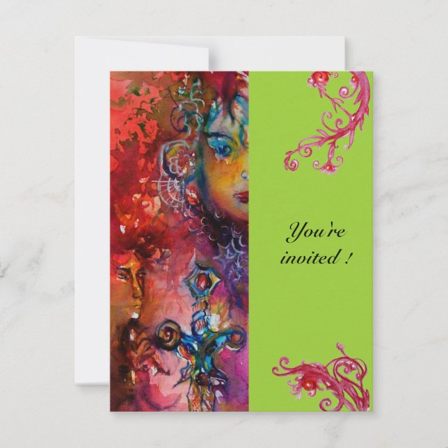 EXCALIBUR , bright red ,pink blue green Invitation (Front)