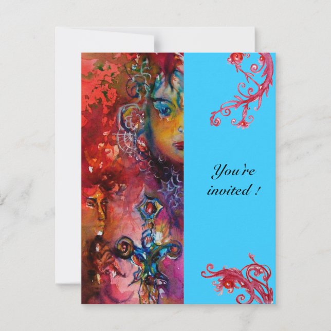 EXCALIBUR , bright red ,pink blue Invitation (Front)