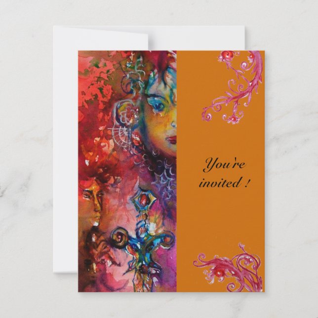 EXCALIBUR , bright red ,pink blue orange Invitation (Front)