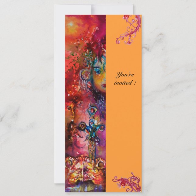 EXCALIBUR , bright red ,pink blue yellow Invitation (Front)