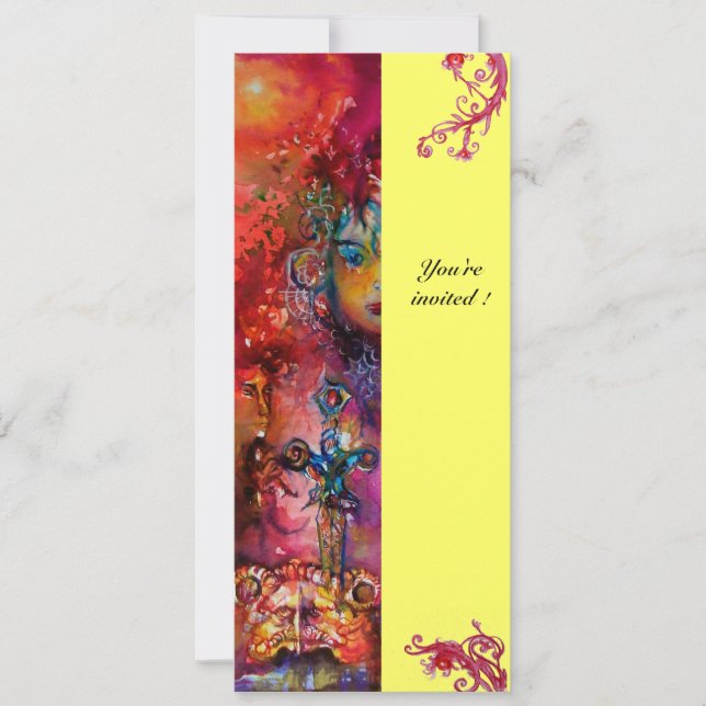 EXCALIBUR , bright red ,pink blue yellow Invitation (Front)