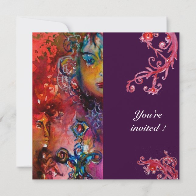 EXCALIBUR bright red purple fuchsia blue yellow Invitation (Front)