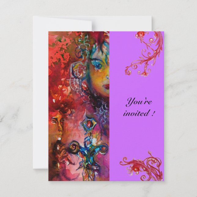 EXCALIBUR , bright red ,purple Invitation (Front)