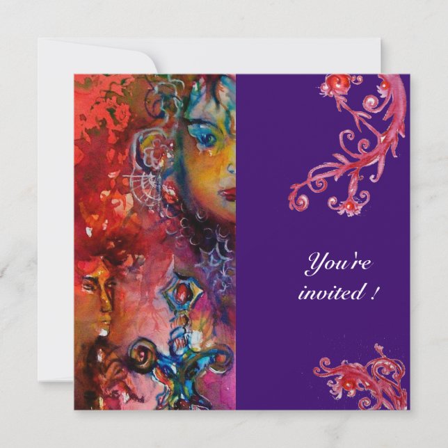 EXCALIBUR , bright red ,purple Invitation (Front)