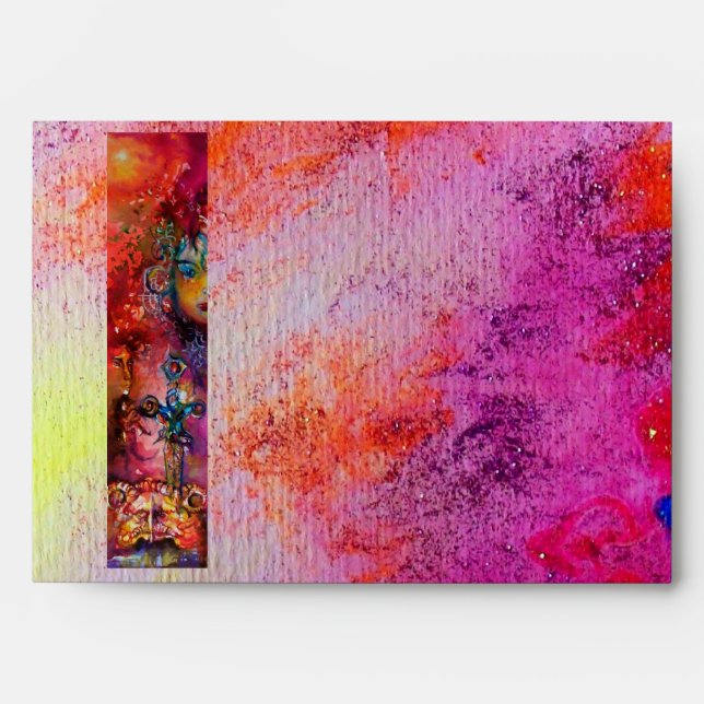 EXCALIBUR /MAGIC SWORD Fuchsia Red Floral Fantasy Envelopes (Front)